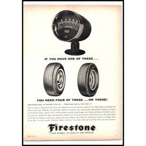 1963 Firestone Tires Tachometer Tach Muscle Car Vintage Print Ad Wall Art Photo